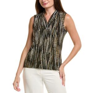 Anne Klein Womens  The Triple Pleat Printed Top, Black